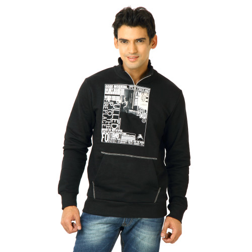 Colors of Benetton Men Printed Black Sweatshirt