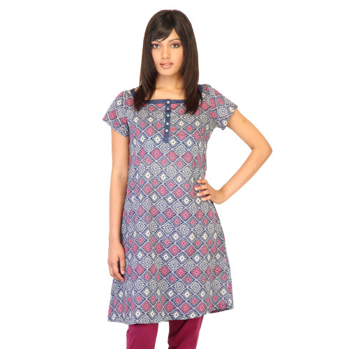 W Women Printed Navy Blue Kurtas