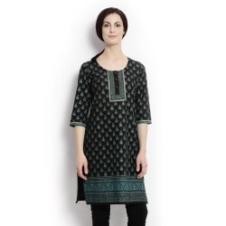 Women Printed Black Kurtas Women Printed Black Kurtas