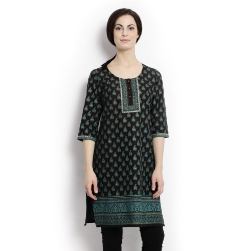 Women Printed Black Kurtas