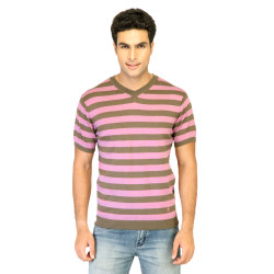 Colors of Benetton Men Stripes Pink Tshirts