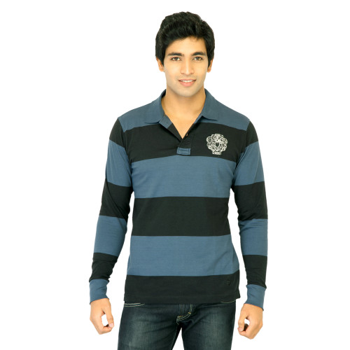 Flying Machine Men Stripes Blue Polo Tshirts