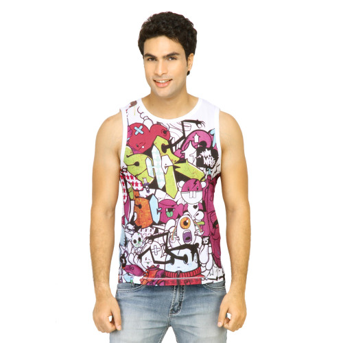 Men Funky Print White Tshirts