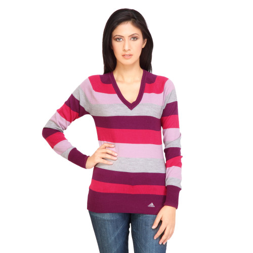 Women Stripes Purple Sweaters