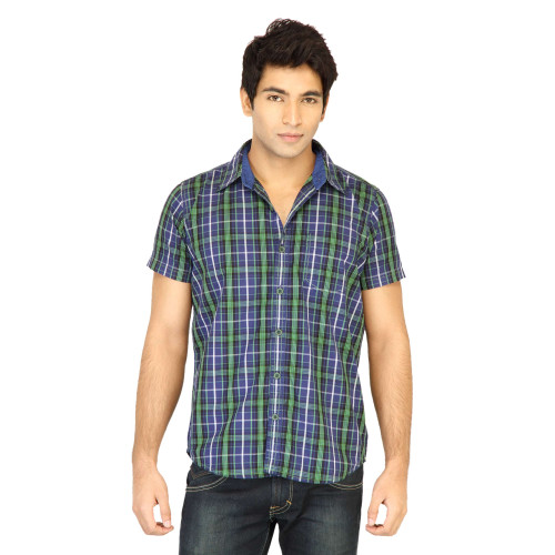 Men Check Navy Blue Shirt