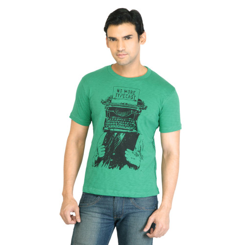 Peter England Men Printed Green TShirt