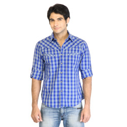 Peter England Men Check Navy Blue Shirt
