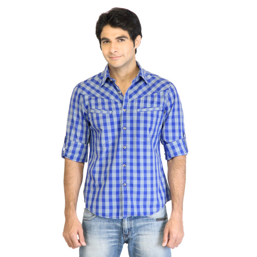 Peter England Men Check Navy Blue Shirt