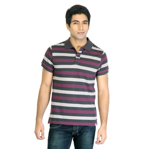 Men Stripes Maroon Tshirts