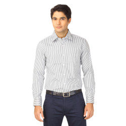 Mark Taylor Men Green & White Striped Shirt