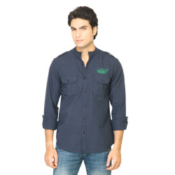 Men Solid Navy Blue Shirt