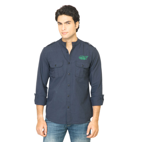 Men Solid Navy Blue Shirt