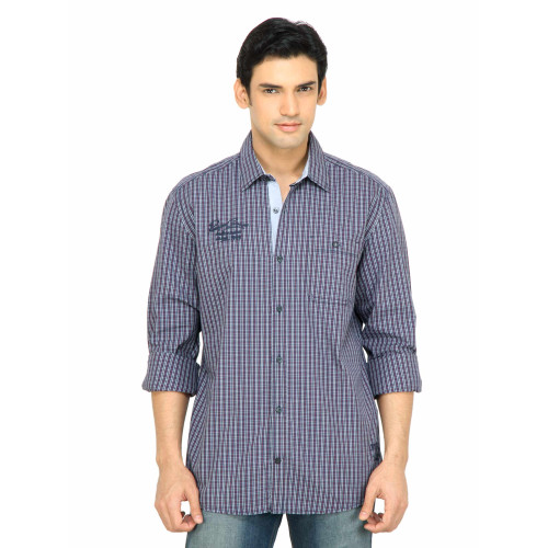 s.Oliver Men Check Navy Blue Shirt