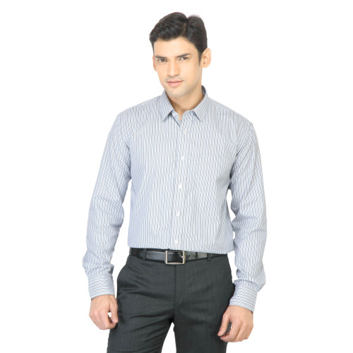Mark Taylor Men Striped Blue Shirt
