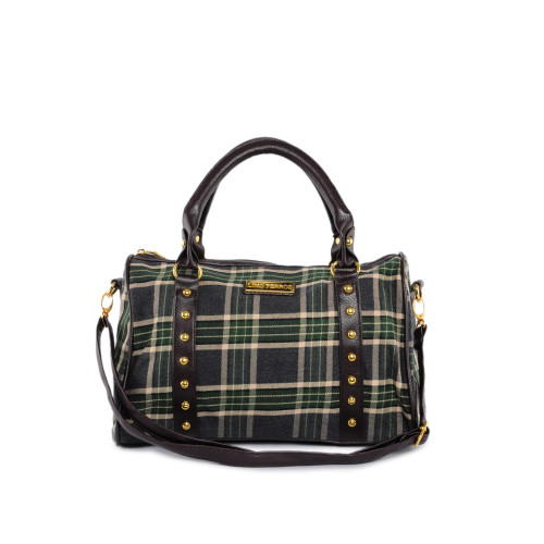 Perros Women Check Green Handbag
