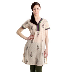 Women Printed Cream Kurta