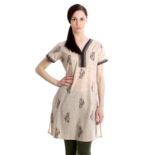 Women Printed Cream Kurta
