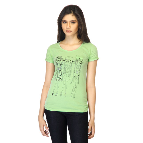 21 Women Printed Green T-shirt