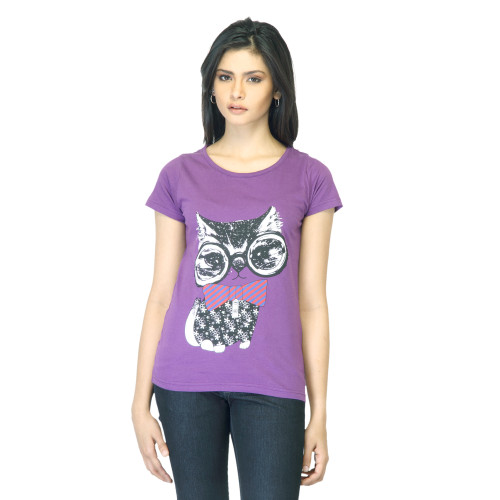21 Women Printed Purple T-shirt