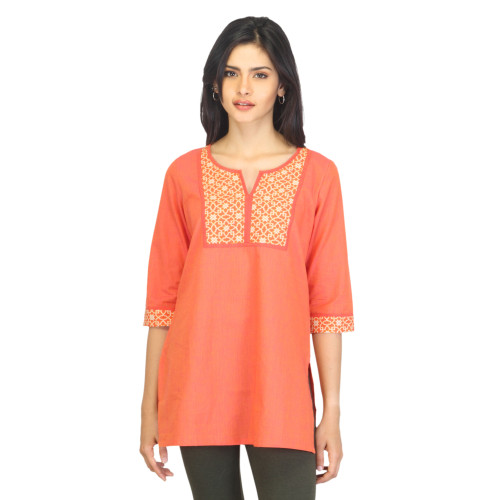 Women Printed Orange Kurti