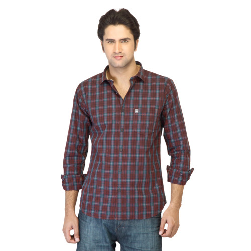 Basics Men Maroon Checked Shirt