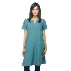Women Green Bijli Print Khadi Kurta