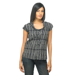 Women Striped Black Top