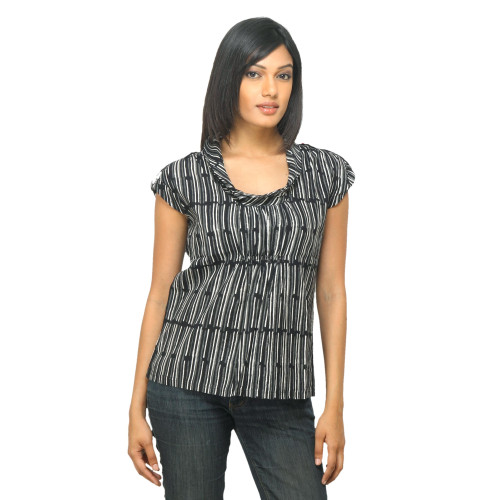 Women Striped Black Top
