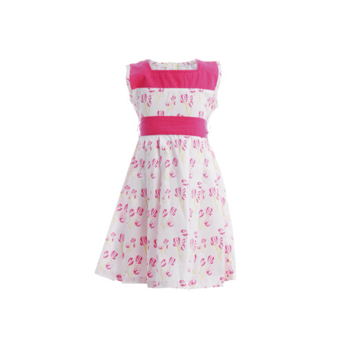Girls Printed White & Pink Dress