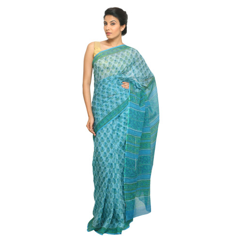 Women Blue Printed Kota Cotton Saree
