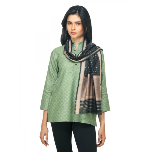 Women Black Jacquard Silk Stole