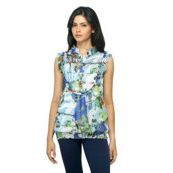 Women Printed Blue Top