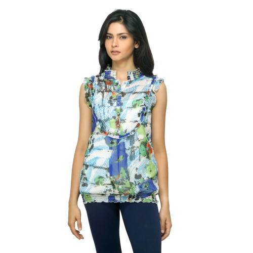 Women Printed Blue Top