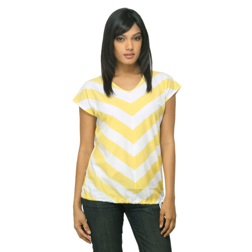 Women Chervon Yellow T-shirt