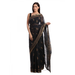 H& Printed Black Cotton Silk Sari