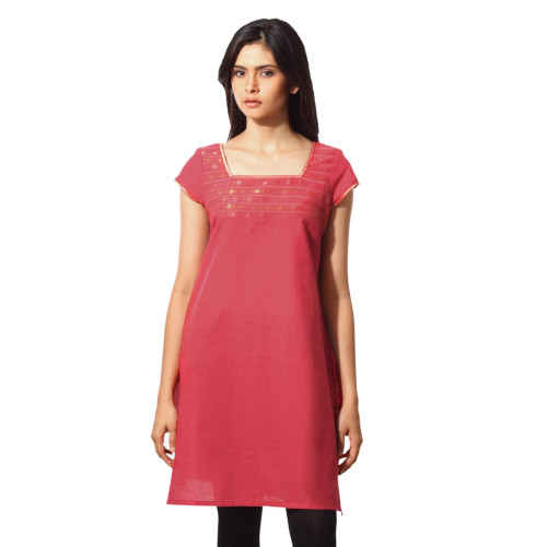 Women Dobby Red Kurta