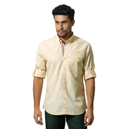 John Players Men Stripes Yellow Shirt