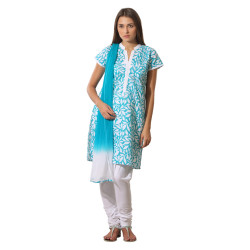 Women Blue & White Printed Salwar Suit Women Blue & White Printed Salwar Suit