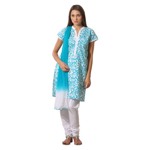 Women Blue & White Printed Salwar Suit
