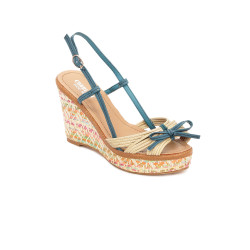 Women Beige & Blue Wedges Women Beige & Blue Wedges