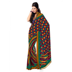 Purple & Green Printed Sari