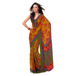 Mustard Crepe Printed Sari Mustard Crepe Printed Sari