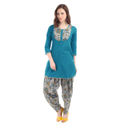 Women Blue & Grey Patiala Kurta Set Women Blue & Grey Patiala Kurta Set