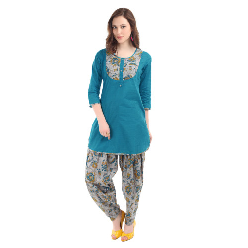 Women Blue & Grey Patiala Kurta Set
