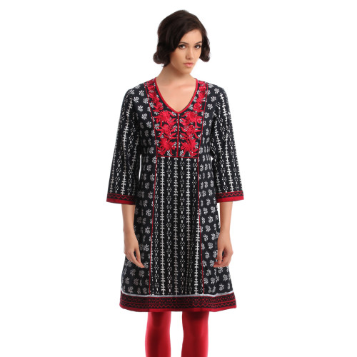Global Desi Women Black Printed Kurta