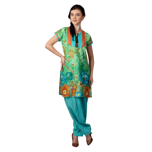 Women Green and Blue Printed Patiala Kurta Set