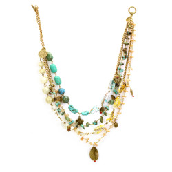 Tag Women Cluttered Aqua Cream and Green Necklace Tag Women Cluttered Aqua Cream and Green Necklace