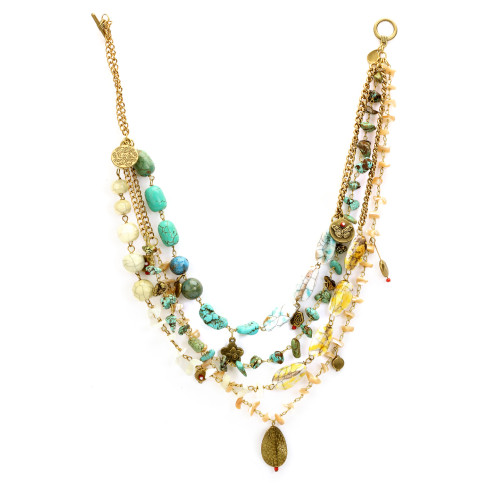 Tag Women Cluttered Aqua Cream and Green Necklace