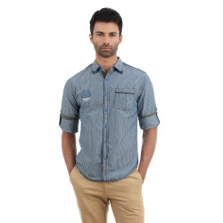 Men Grey & Blue Striped Shirt Men Grey & Blue Striped Shirt