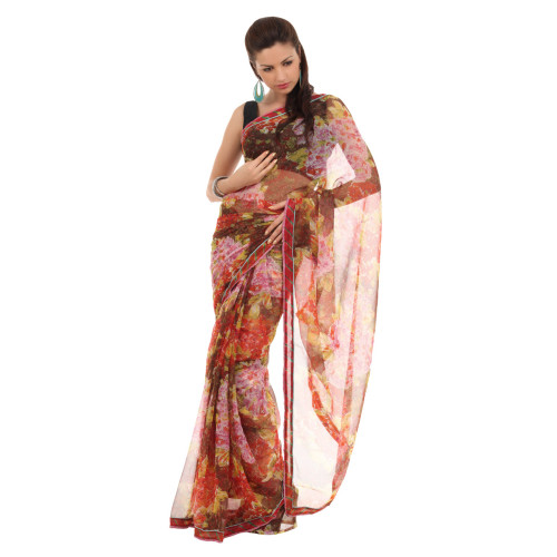 FNF Red Printed Evening Wear Sari